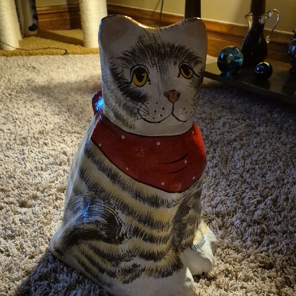 Vintage America Gray Striped Cat with Red Bandana Decorative Figure